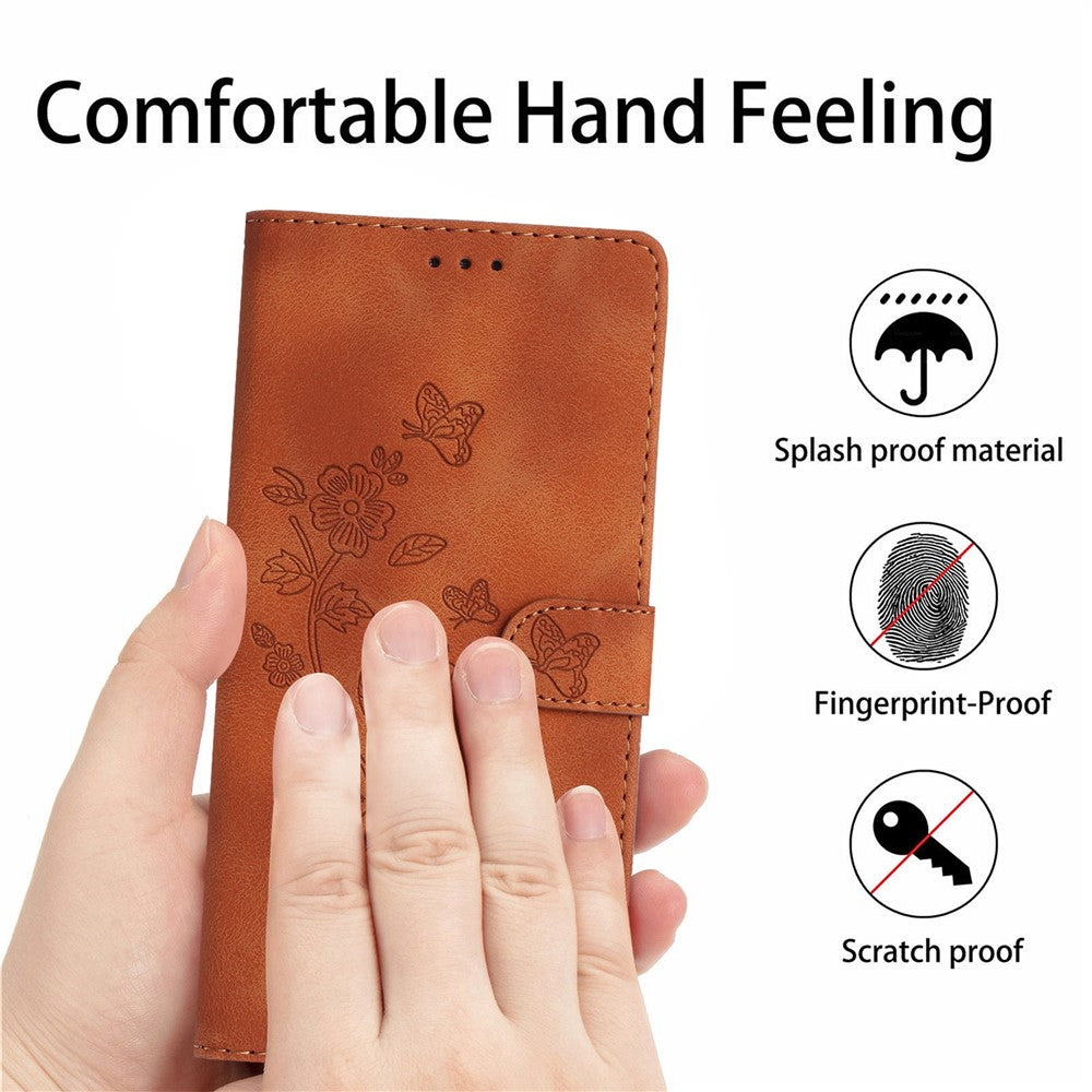 For iPhone 17 Pro Max Case Leather Imprinted Flower Phone Cover Wallet with Wrist Strap - Brown