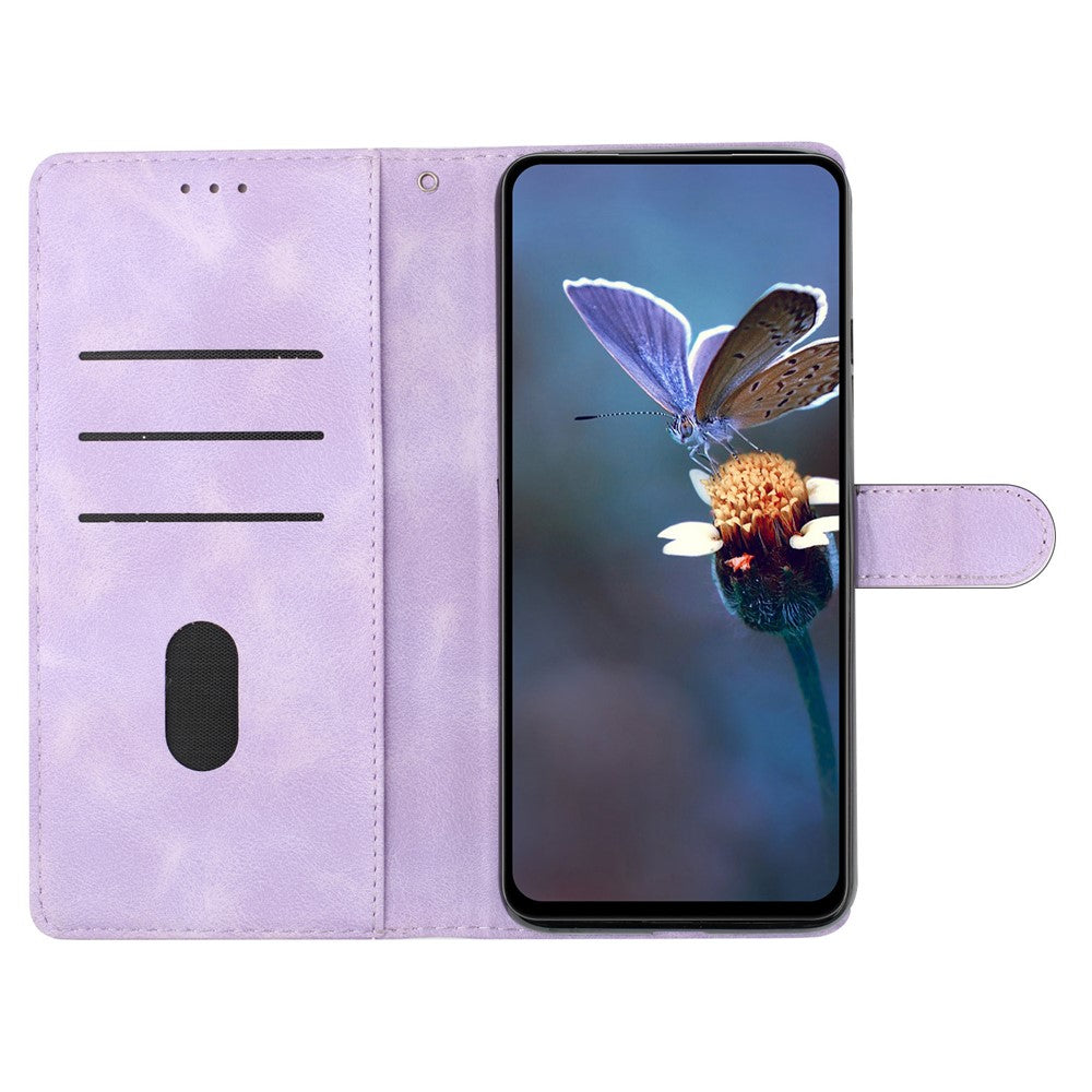 For iPhone 17 Pro Max Case Leather Imprinted Flower Phone Cover Wallet with Wrist Strap - Purple