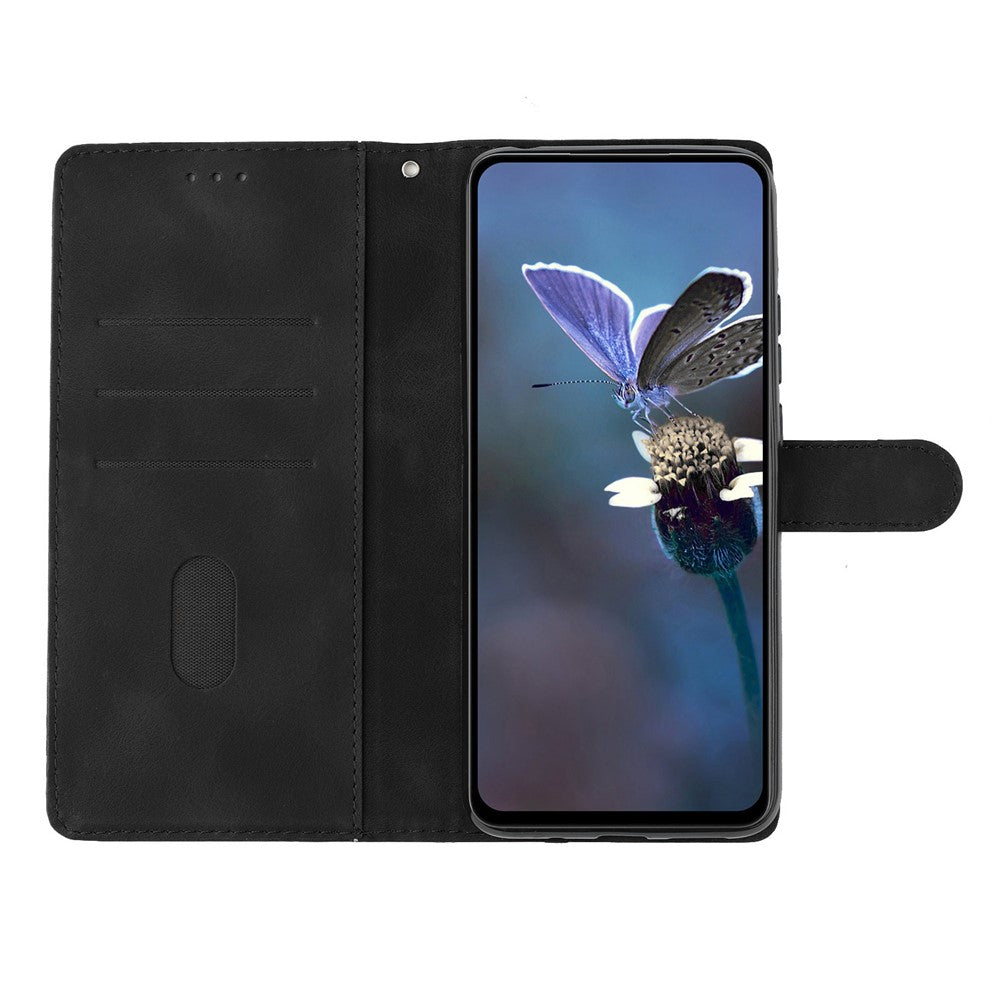 For iPhone 17 Pro Max Case Leather Imprinted Flower Phone Cover Wallet with Wrist Strap - Black