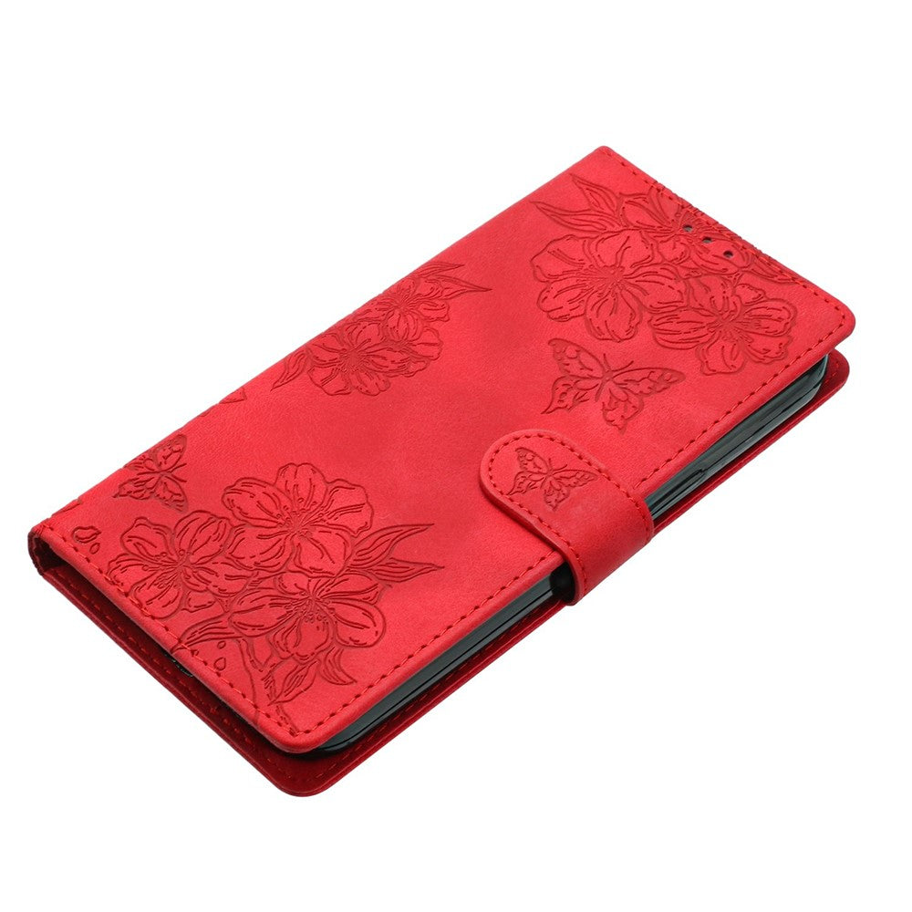 For iPhone 17 Pro Max Case Butterfly Flower Pattern Skin-Touch Leather Phone Cover - Red