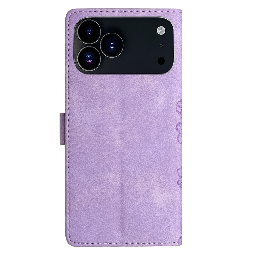 For iPhone 17 Pro Max Case Butterfly Flower Pattern Skin-Touch Leather Phone Cover - Purple