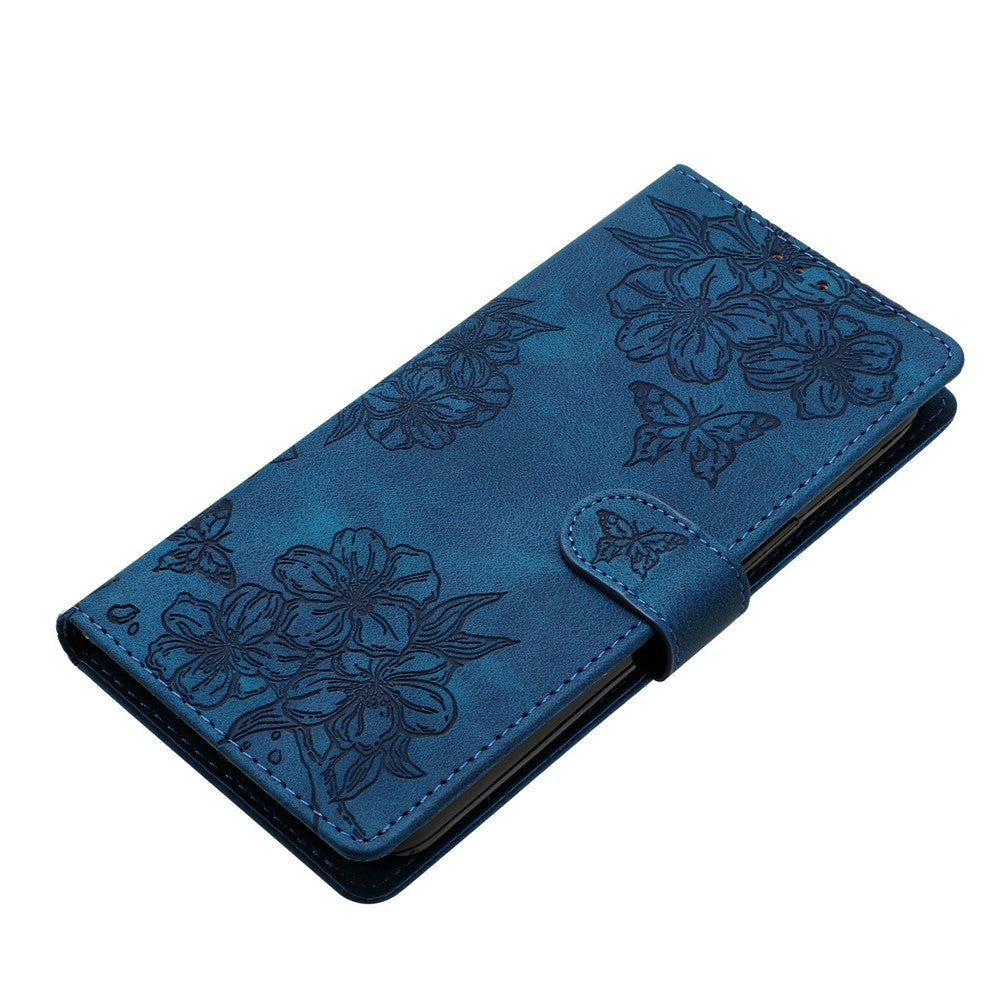 For iPhone 17 Pro Max Case Butterfly Flower Pattern Skin-Touch Leather Phone Cover - Blue