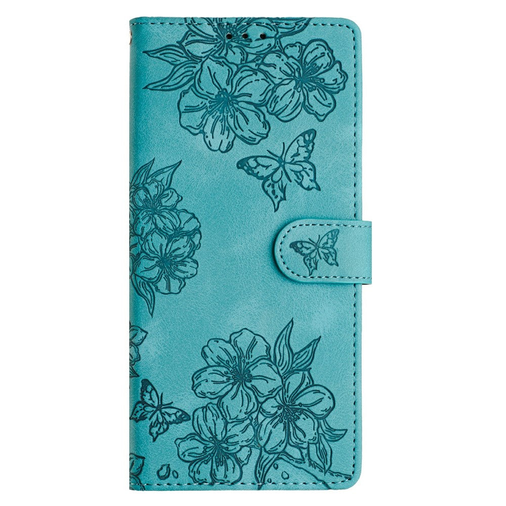 For iPhone 17 Pro Max Case Butterfly Flower Pattern Skin-Touch Leather Phone Cover - Green