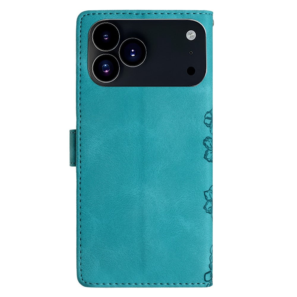 For iPhone 17 Pro Max Case Butterfly Flower Pattern Skin-Touch Leather Phone Cover - Green