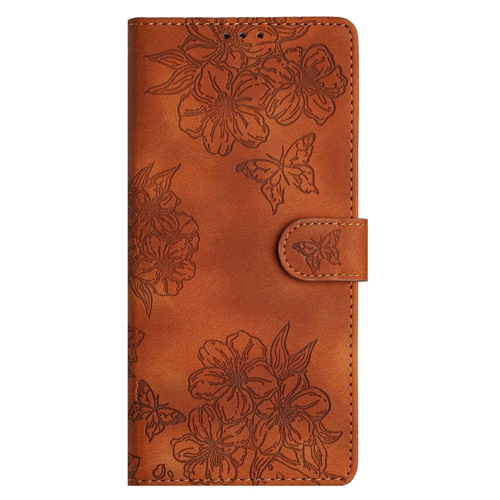 For iPhone 17 Pro Max Case Butterfly Flower Pattern Skin-Touch Leather Phone Cover - Brown