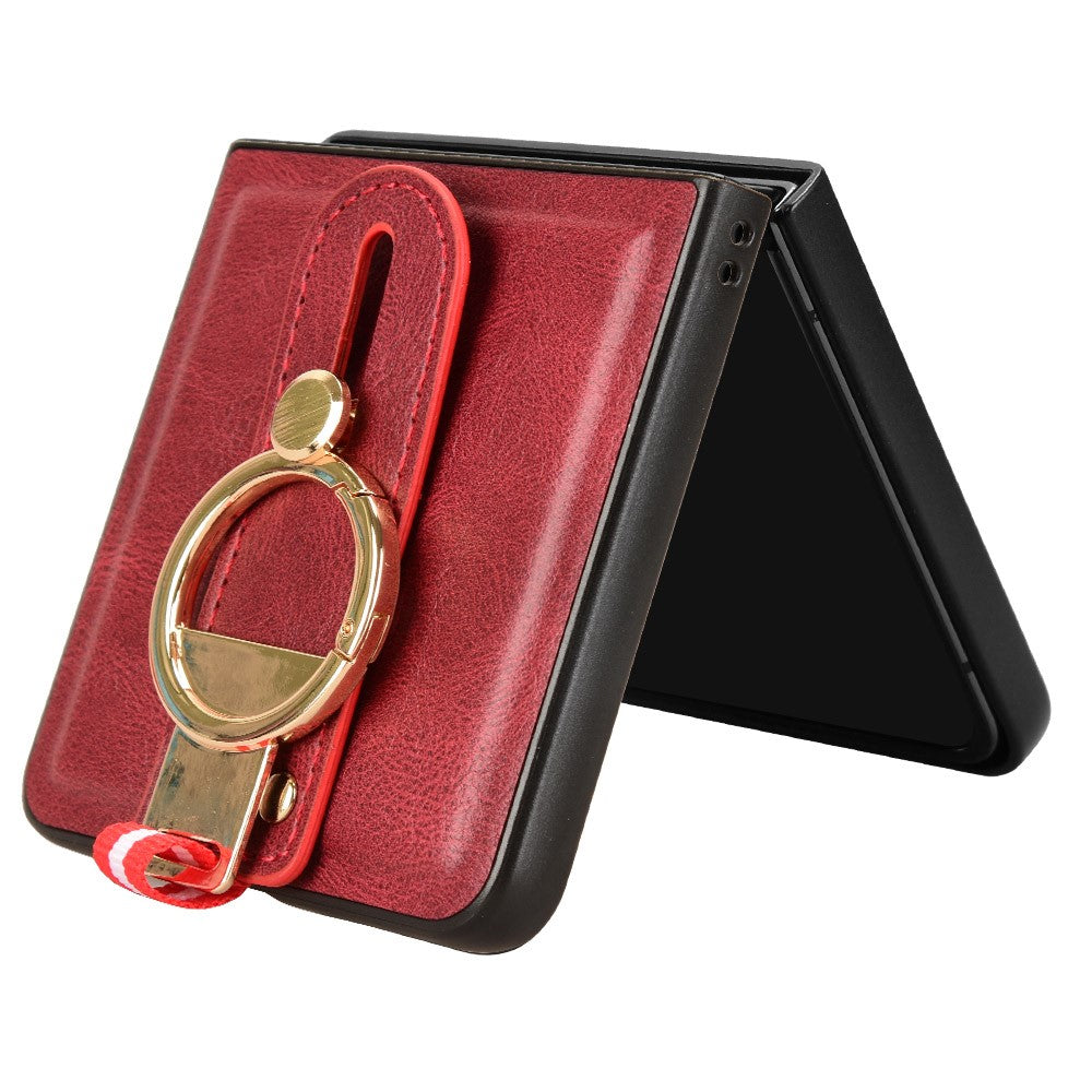 For Samsung Galaxy Z Flip7 5G Case Wristband Kickstand Leather + PC + TPU Phone Cover with Bottle Opener - Red