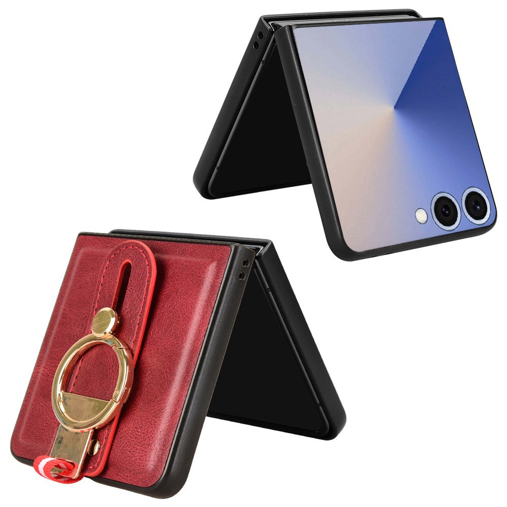 For Samsung Galaxy Z Flip7 5G Case Wristband Kickstand Leather + PC + TPU Phone Cover with Bottle Opener - Red