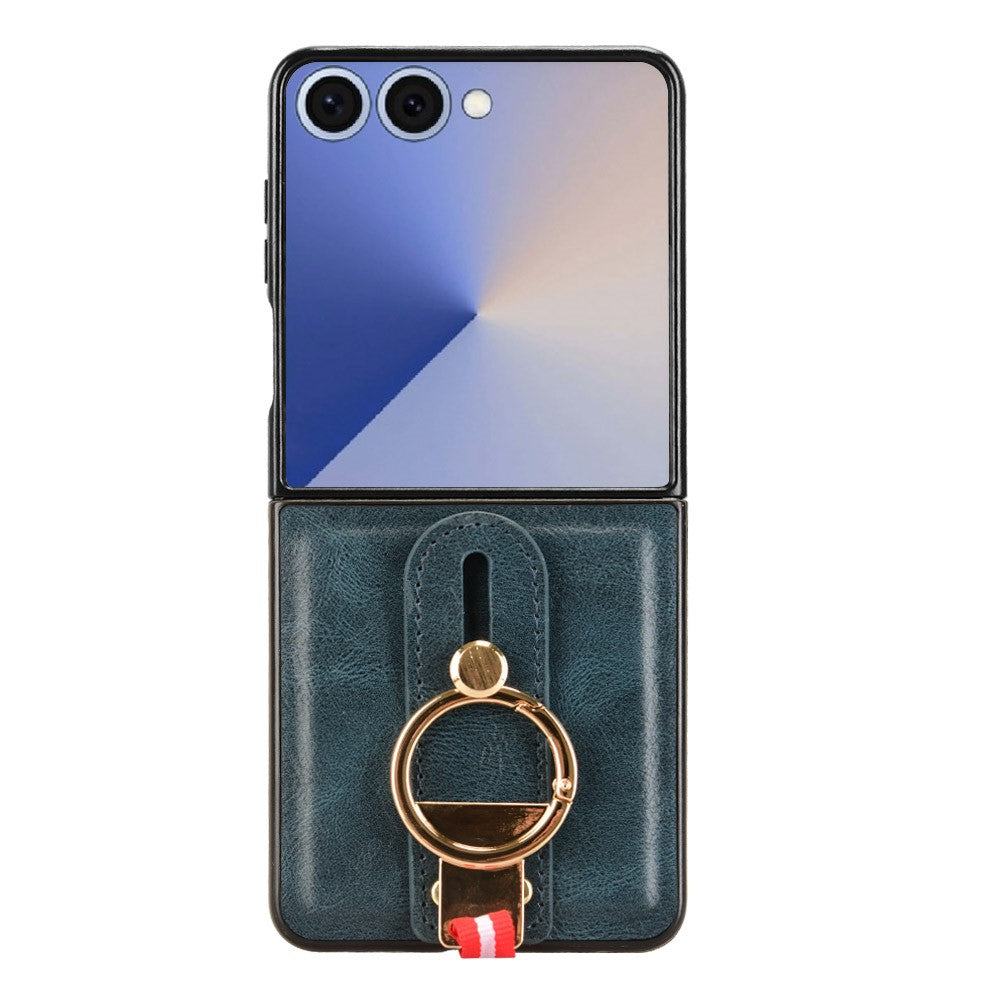 For Samsung Galaxy Z Flip7 5G Case Wristband Kickstand Leather + PC + TPU Phone Cover with Bottle Opener - Blue