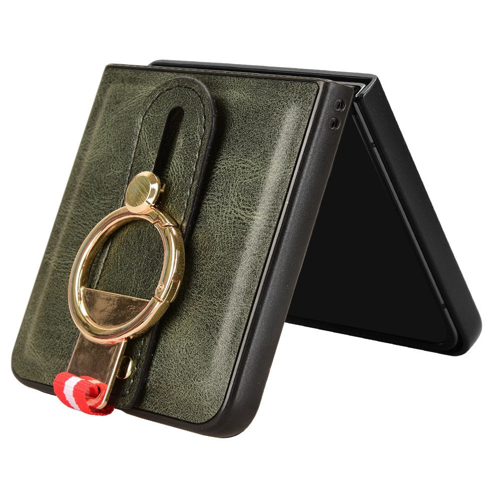 For Samsung Galaxy Z Flip7 5G Case Wristband Kickstand Leather + PC + TPU Phone Cover with Bottle Opener - Green