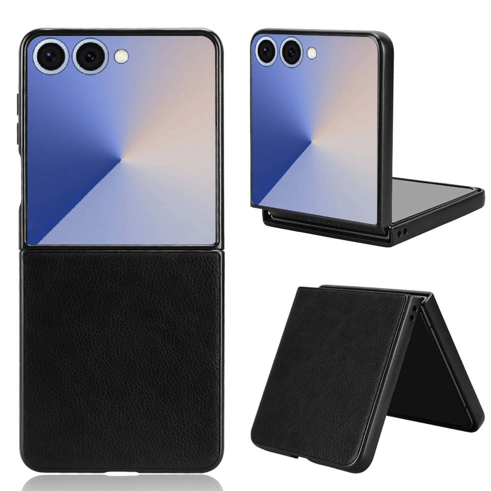 For Samsung Galaxy Z Flip7 5G Case Litchi Texture PU Leather + PC Phone Cover - Black