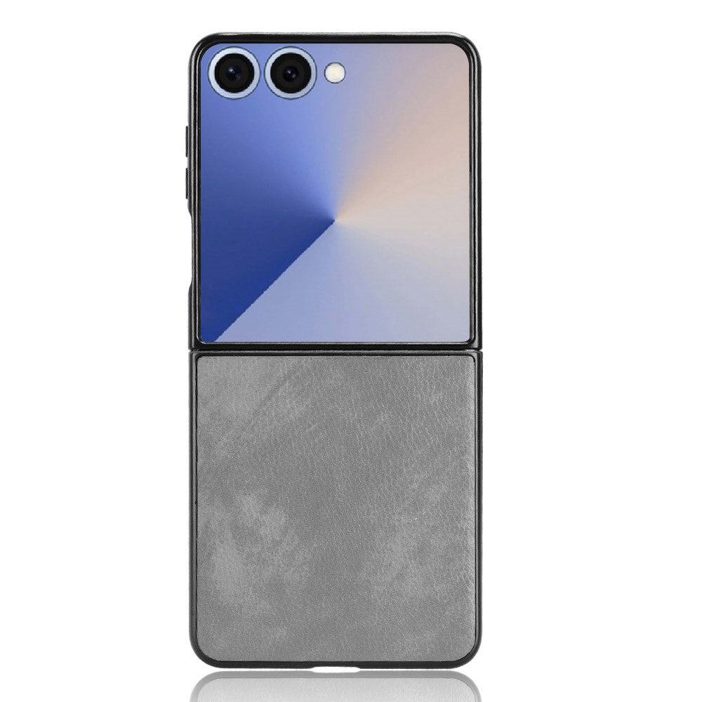 For Samsung Galaxy Z Flip7 5G Case Litchi Texture PU Leather + PC Phone Cover - Grey