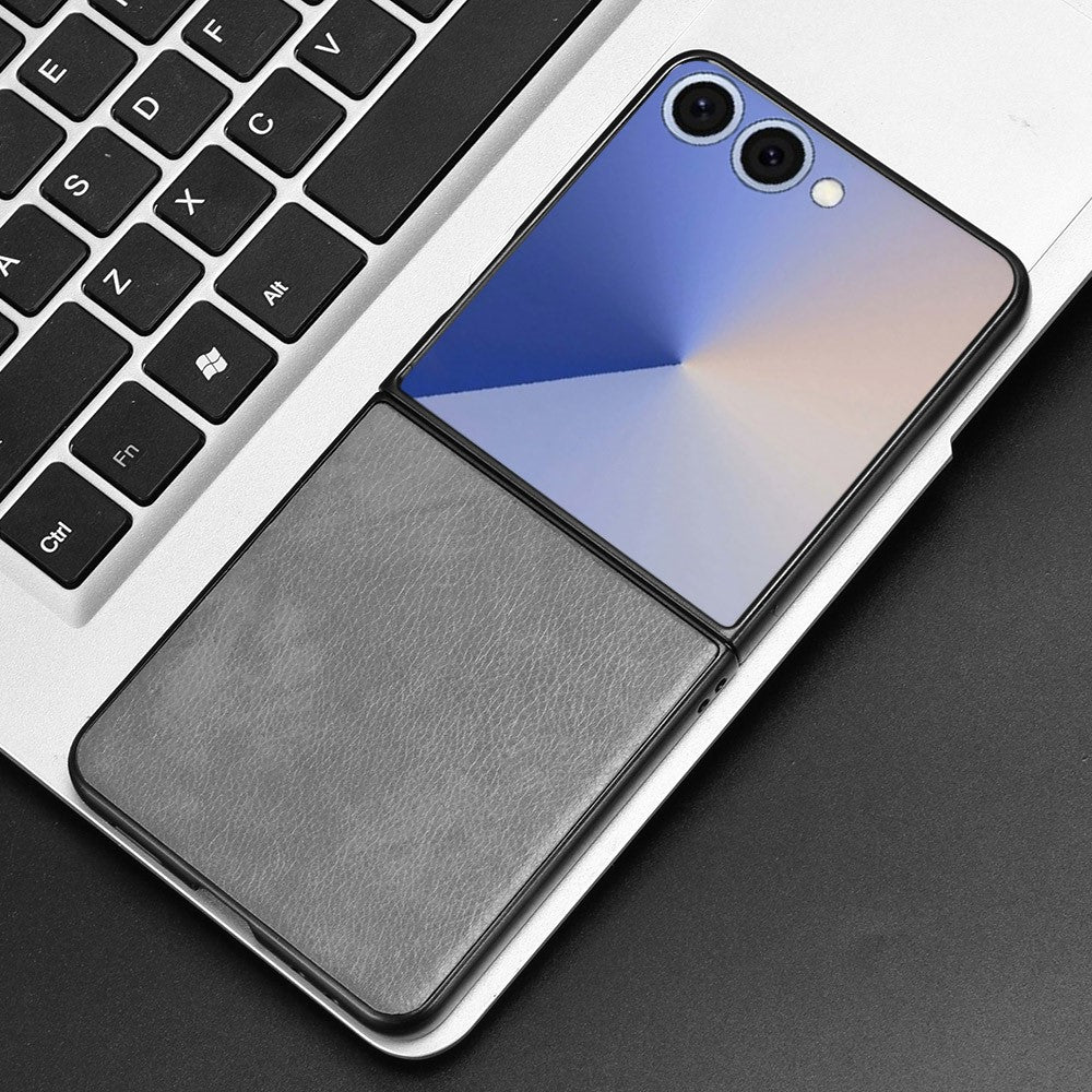 For Samsung Galaxy Z Flip7 5G Case Litchi Texture PU Leather + PC Phone Cover - Grey