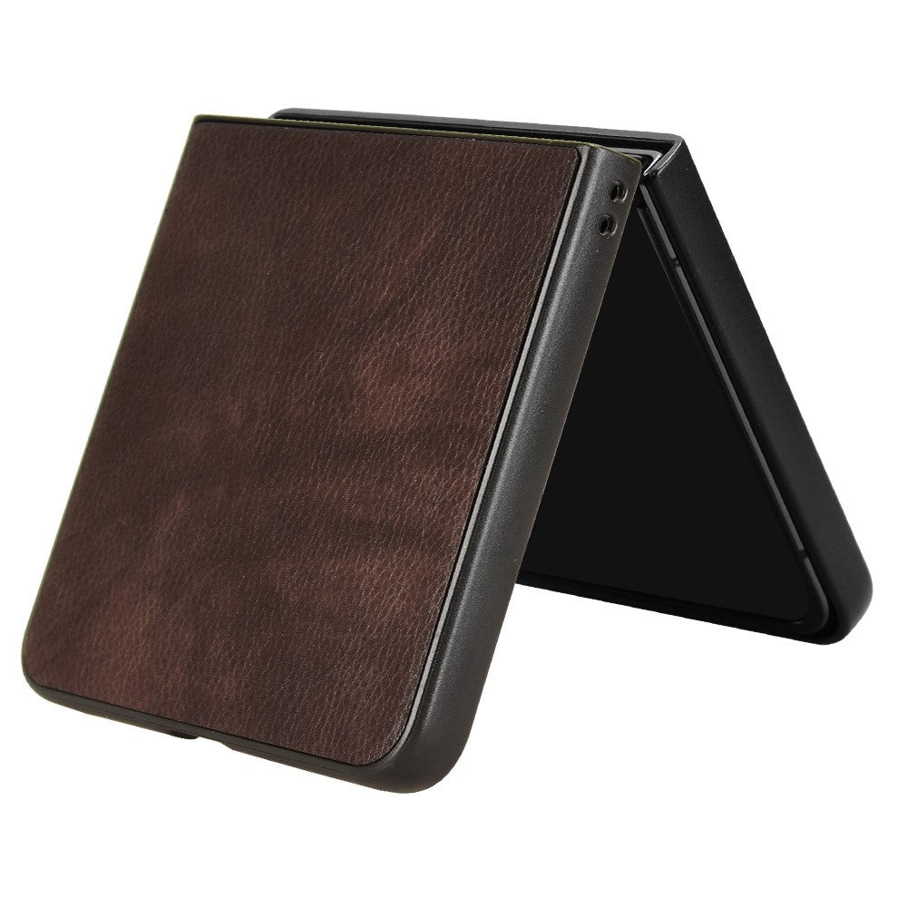 For Samsung Galaxy Z Flip7 5G Case Litchi Texture PU Leather + PC Phone Cover - Brown