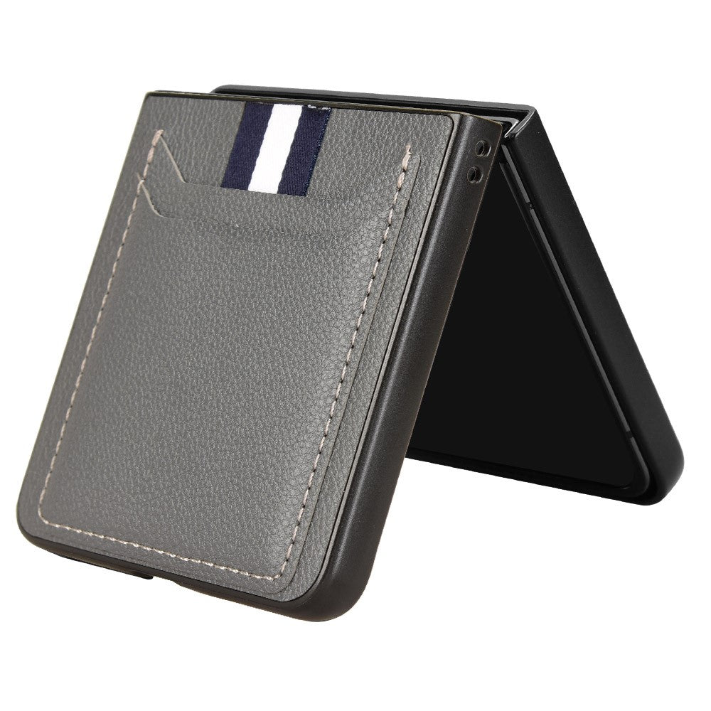 For Samsung Galaxy Z Flip7 5G Case Card Holder Litchi Texture Leather + PC Phone Cover - Grey