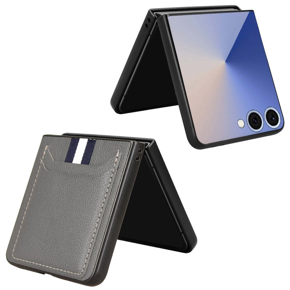 For Samsung Galaxy Z Flip7 5G Case Card Holder Litchi Texture Leather + PC Phone Cover - Grey