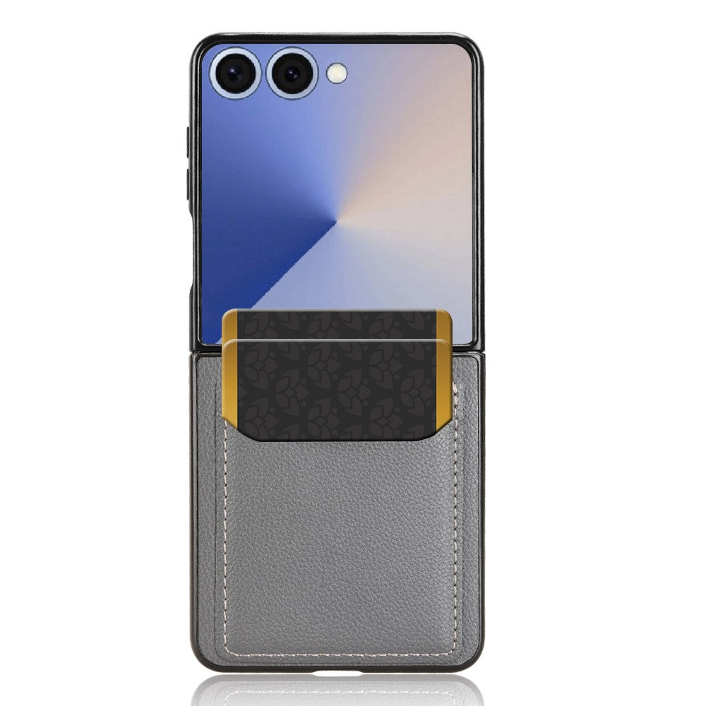 For Samsung Galaxy Z Flip7 5G Case Card Holder Litchi Texture Leather + PC Phone Cover - Grey