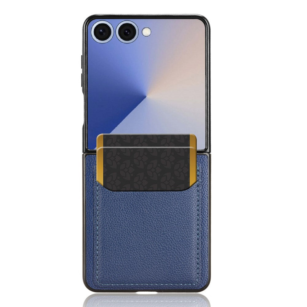 For Samsung Galaxy Z Flip7 5G Case Card Holder Litchi Texture Leather + PC Phone Cover - Blue