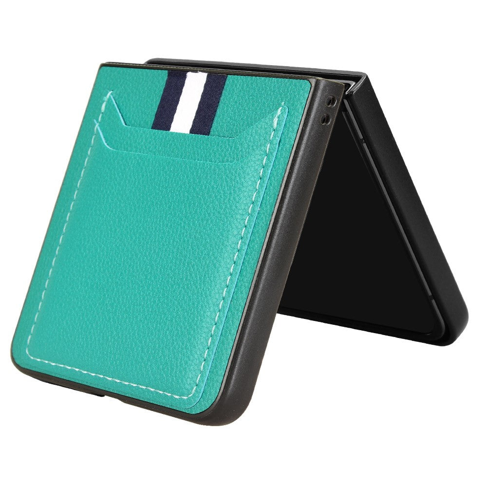 For Samsung Galaxy Z Flip7 5G Case Card Holder Litchi Texture Leather + PC Phone Cover - Green
