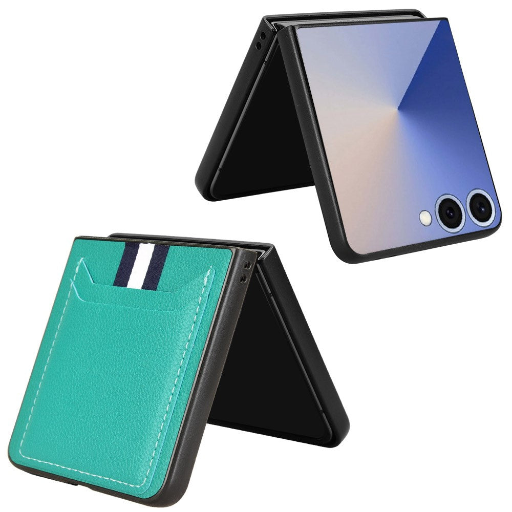 For Samsung Galaxy Z Flip7 5G Case Card Holder Litchi Texture Leather + PC Phone Cover - Green