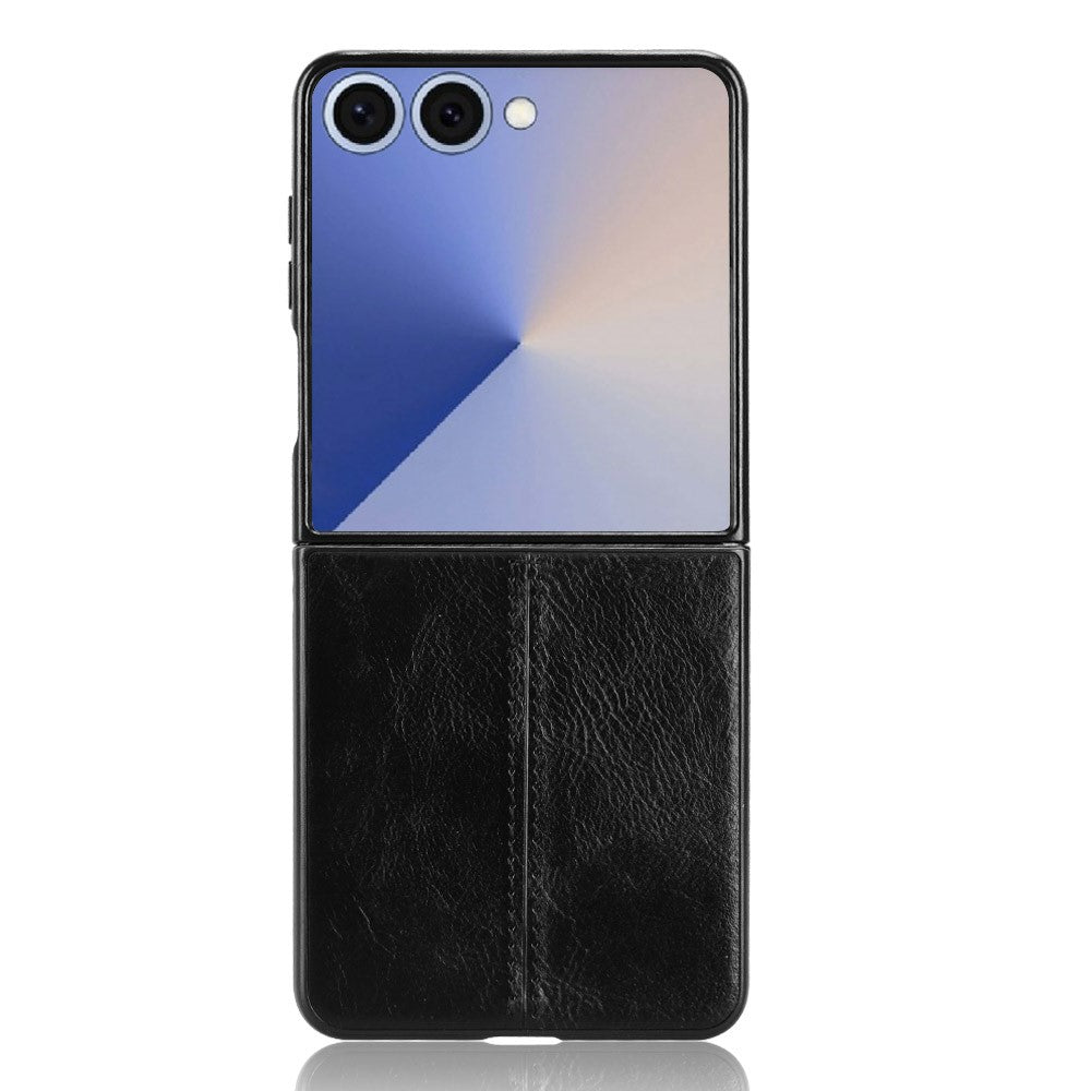 For Samsung Galaxy Z Flip7 5G Case Stitching Line PU Leather Coated PC Phone Cover - Black
