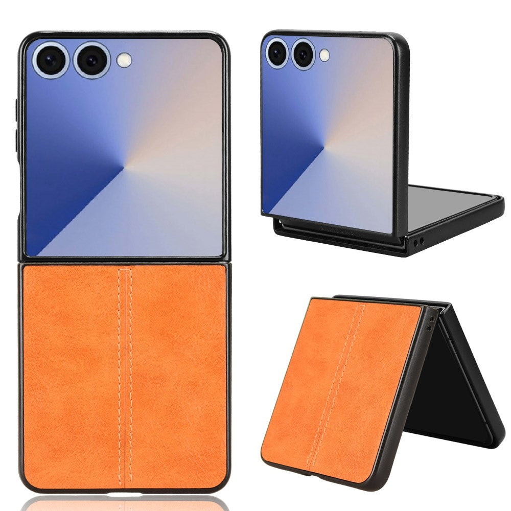 For Samsung Galaxy Z Flip7 5G Case Stitching Line PU Leather Coated PC Phone Cover - Orange