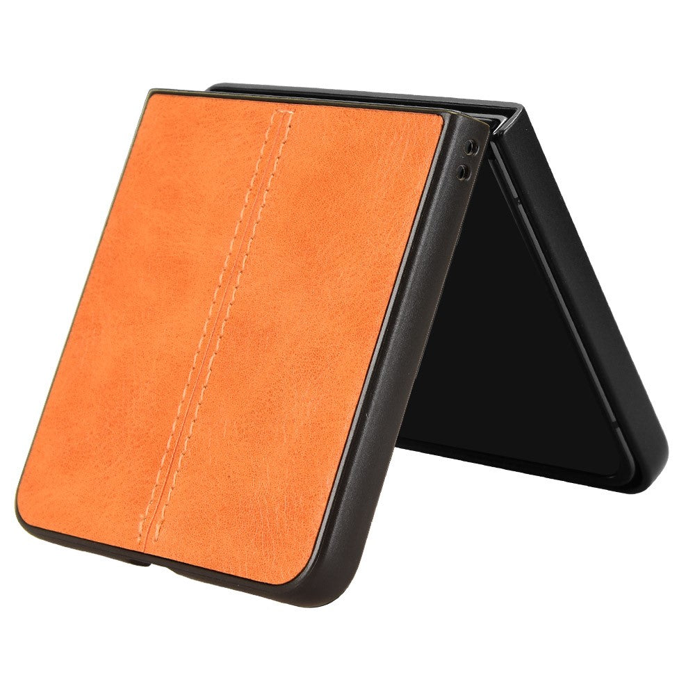 For Samsung Galaxy Z Flip7 5G Case Stitching Line PU Leather Coated PC Phone Cover - Orange