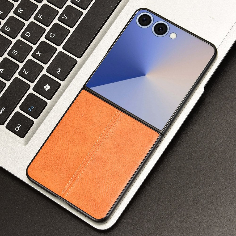 For Samsung Galaxy Z Flip7 5G Case Stitching Line PU Leather Coated PC Phone Cover - Orange