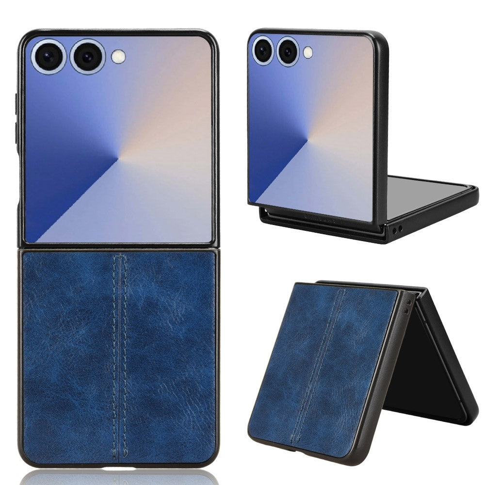For Samsung Galaxy Z Flip7 5G Case Stitching Line PU Leather Coated PC Phone Cover - Blue