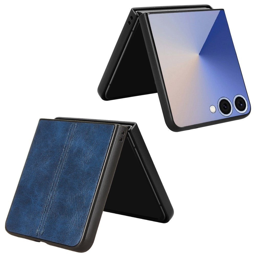 For Samsung Galaxy Z Flip7 5G Case Stitching Line PU Leather Coated PC Phone Cover - Blue
