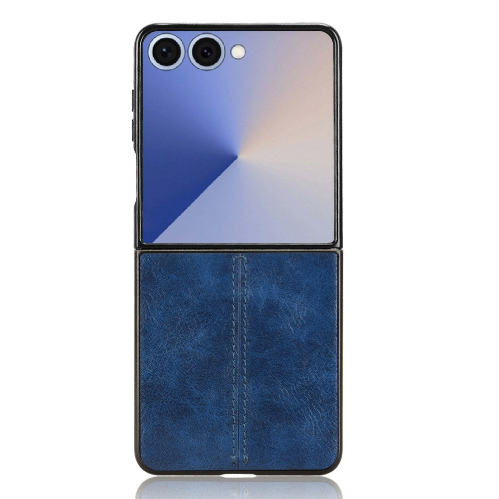 For Samsung Galaxy Z Flip7 5G Case Stitching Line PU Leather Coated PC Phone Cover - Blue