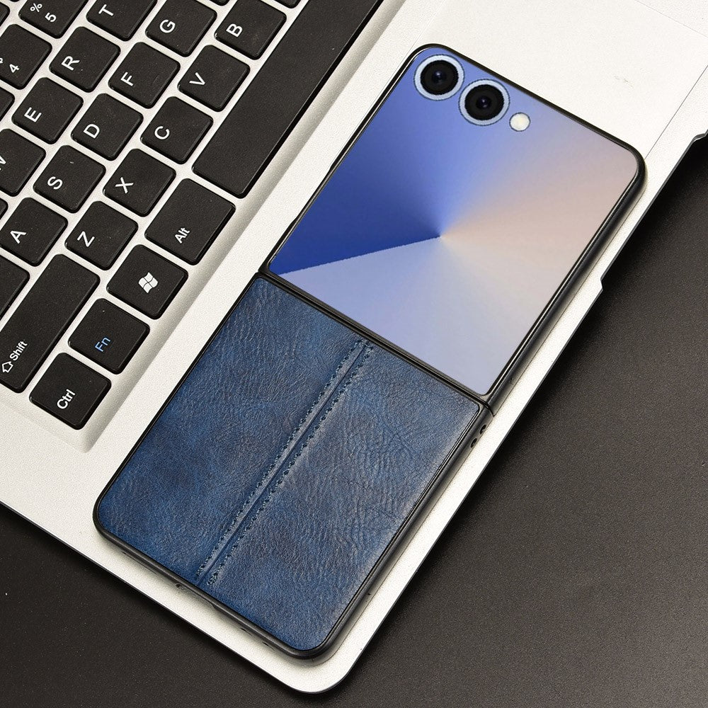 For Samsung Galaxy Z Flip7 5G Case Stitching Line PU Leather Coated PC Phone Cover - Blue