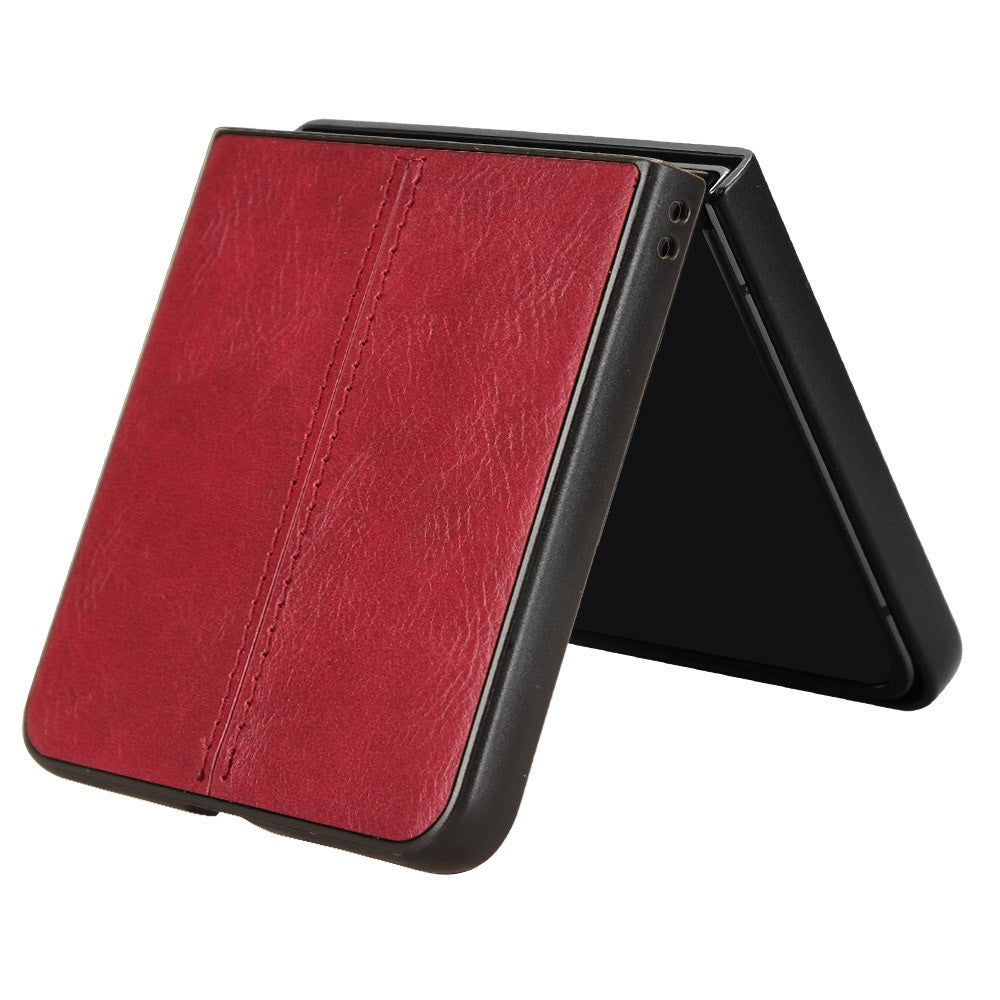For Samsung Galaxy Z Flip7 5G Case Stitching Line PU Leather Coated PC Phone Cover - Red