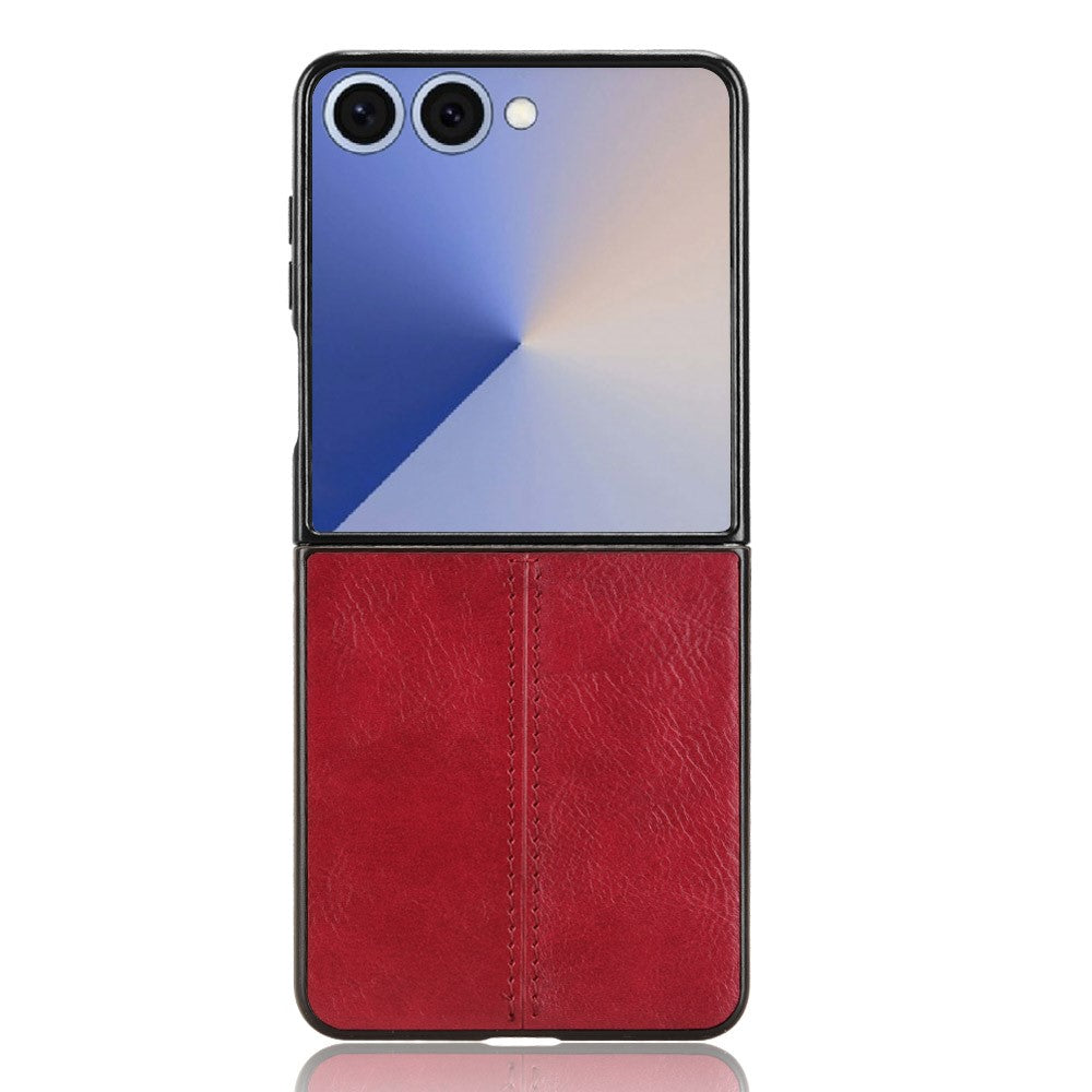 For Samsung Galaxy Z Flip7 5G Case Stitching Line PU Leather Coated PC Phone Cover - Red