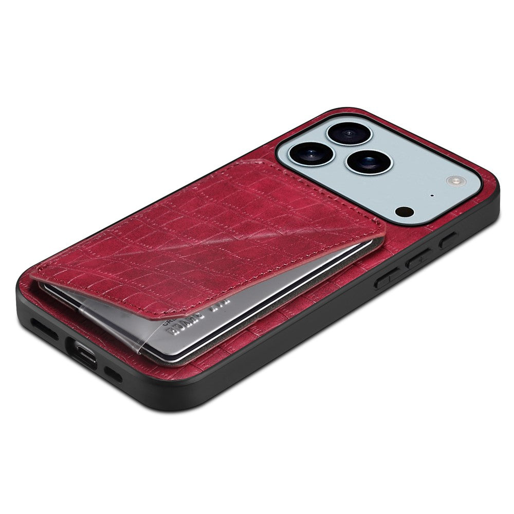 For iPhone 17 Pro Max Case with Card Holder Leather + PC + TPU Crocodile Textured Back Cover - Rose