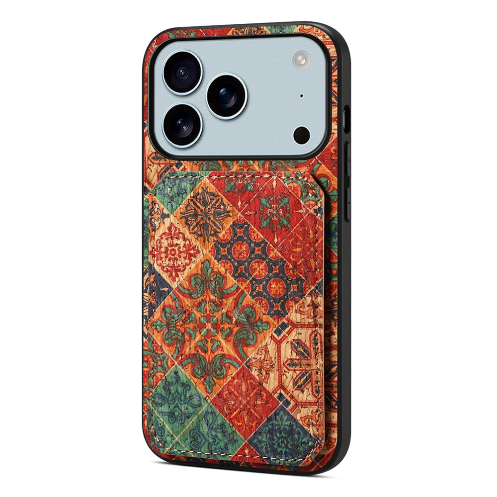 For iPhone 17 Pro Max Case with Card Holder Kickstand Flowers Design Leather Phone Cover - Winter / Blue