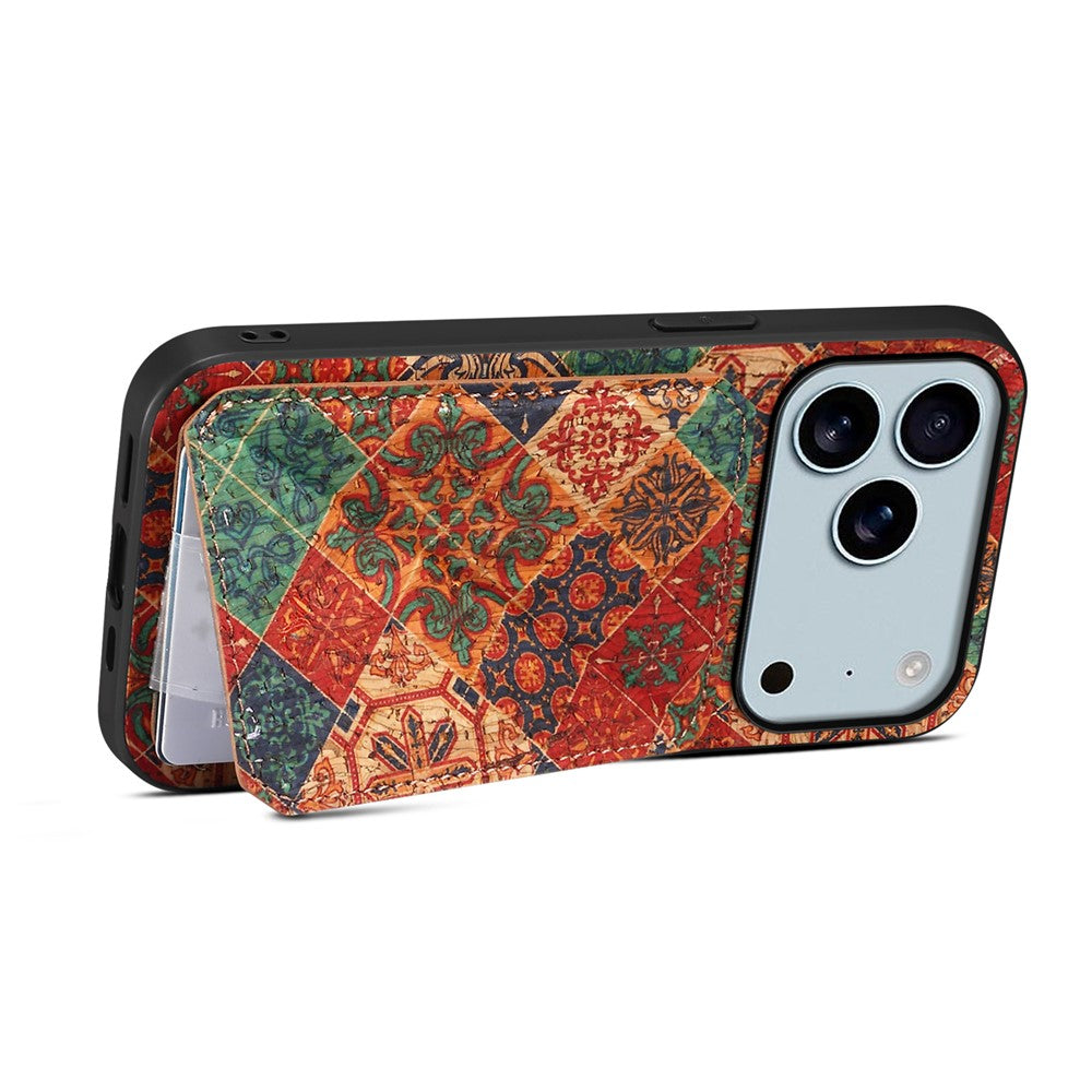 For iPhone 17 Pro Max Case with Card Holder Kickstand Flowers Design Leather Phone Cover - Winter / Blue