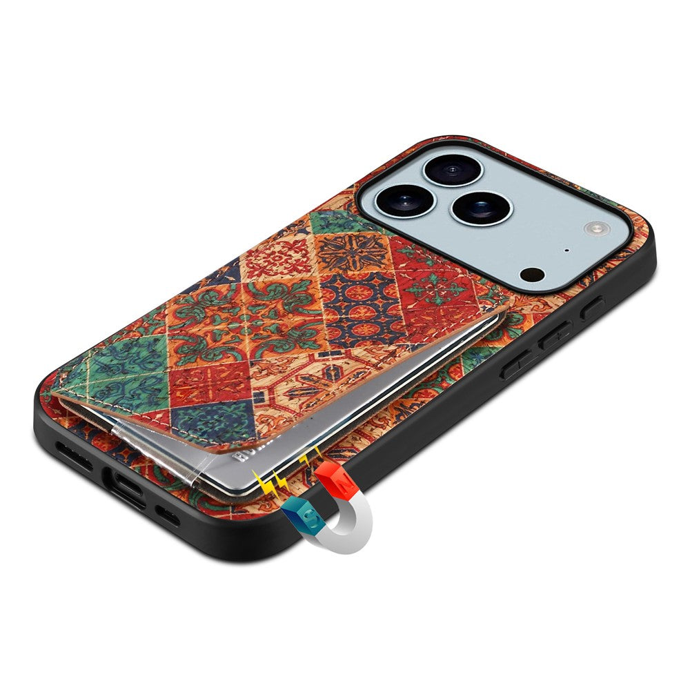 For iPhone 17 Pro Max Case with Card Holder Kickstand Flowers Design Leather Phone Cover - Winter / Blue