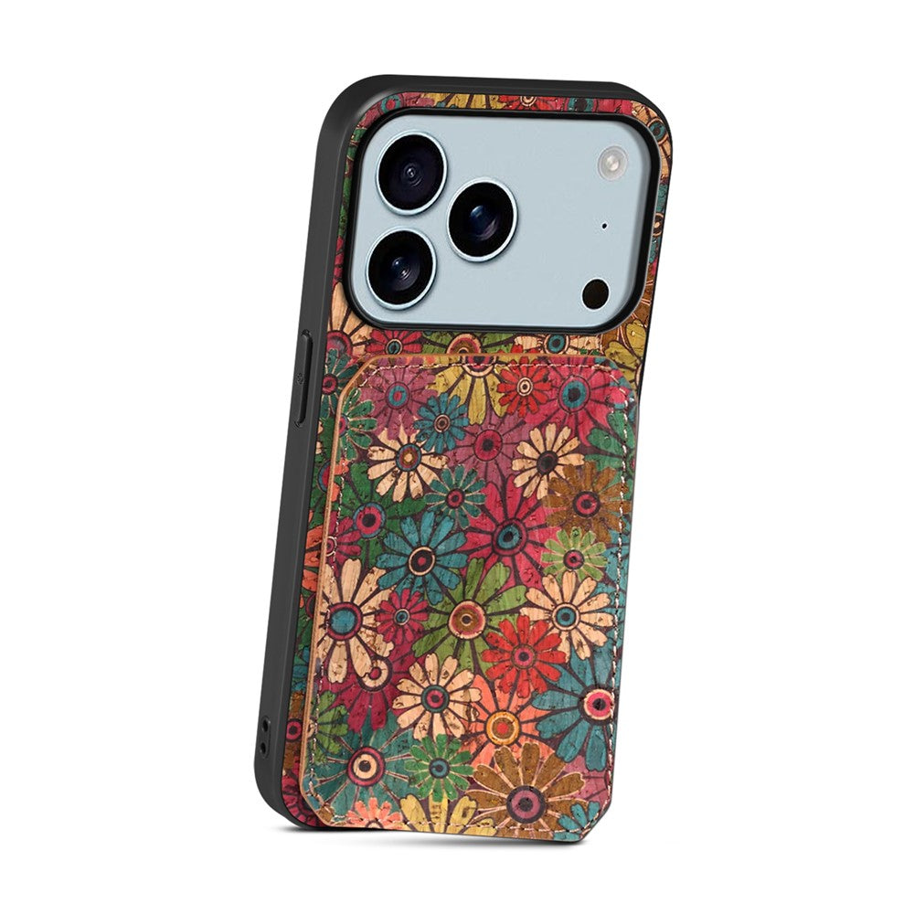 For iPhone 17 Pro Max Case with Card Holder Kickstand Flowers Design Leather Phone Cover - Spring / Green