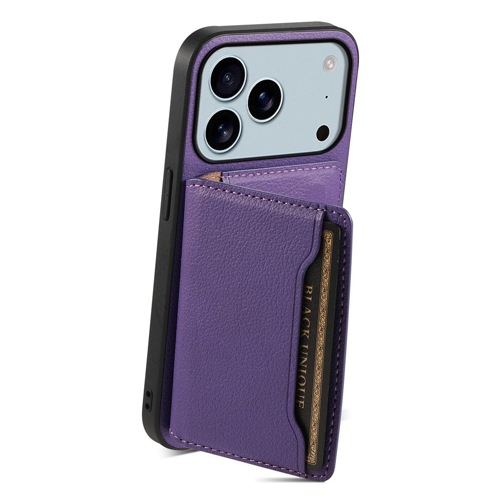 For iPhone 17 Pro Max Case with Card Slots Kickstand Calf Texture Leather Phone Back Cover - Purple