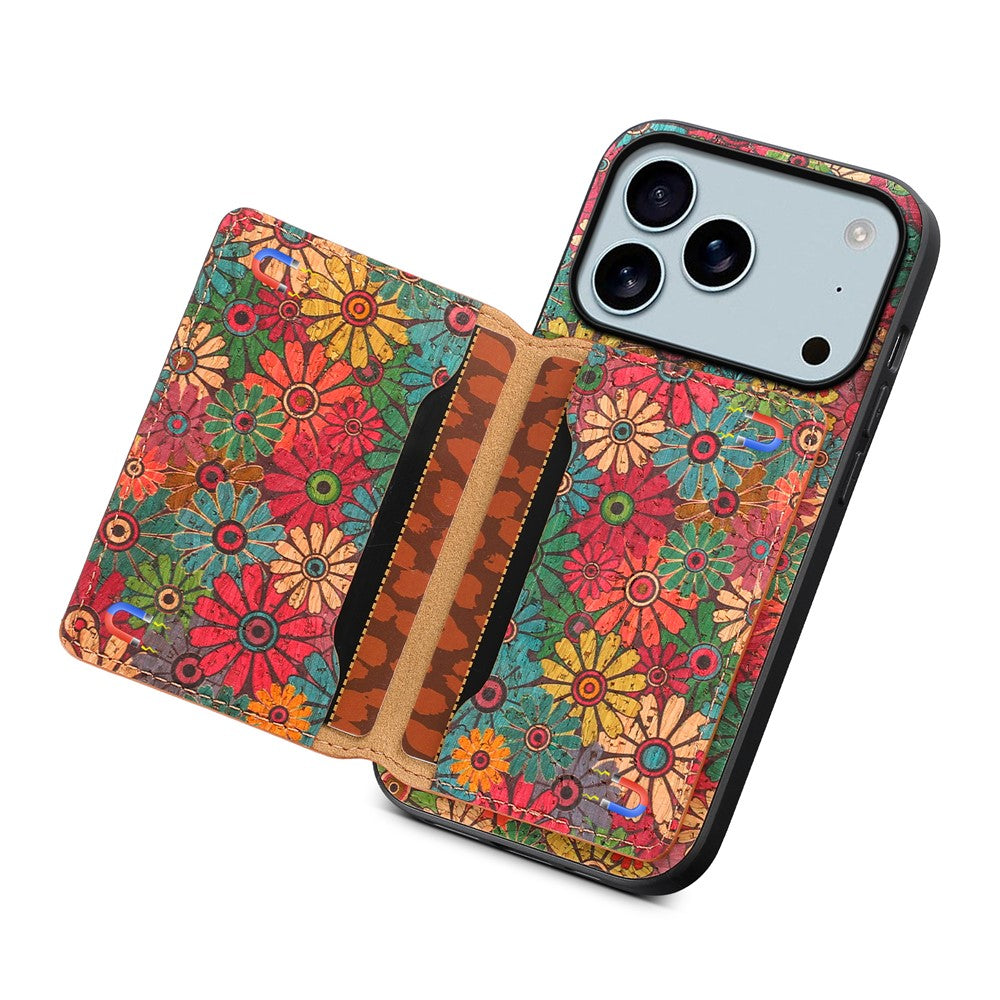 For iPhone 17 Pro Max Case Flower Print Leather + PC + TPU Cover with Card Holder Kickstand - Spring / Green
