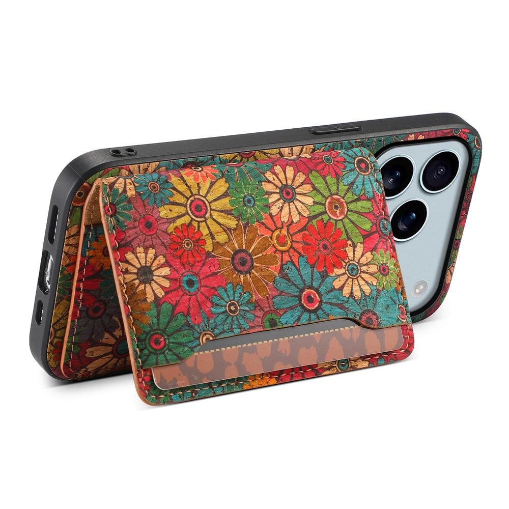 For iPhone 17 Pro Max Case Flower Print Leather + PC + TPU Cover with Card Holder Kickstand - Spring / Green