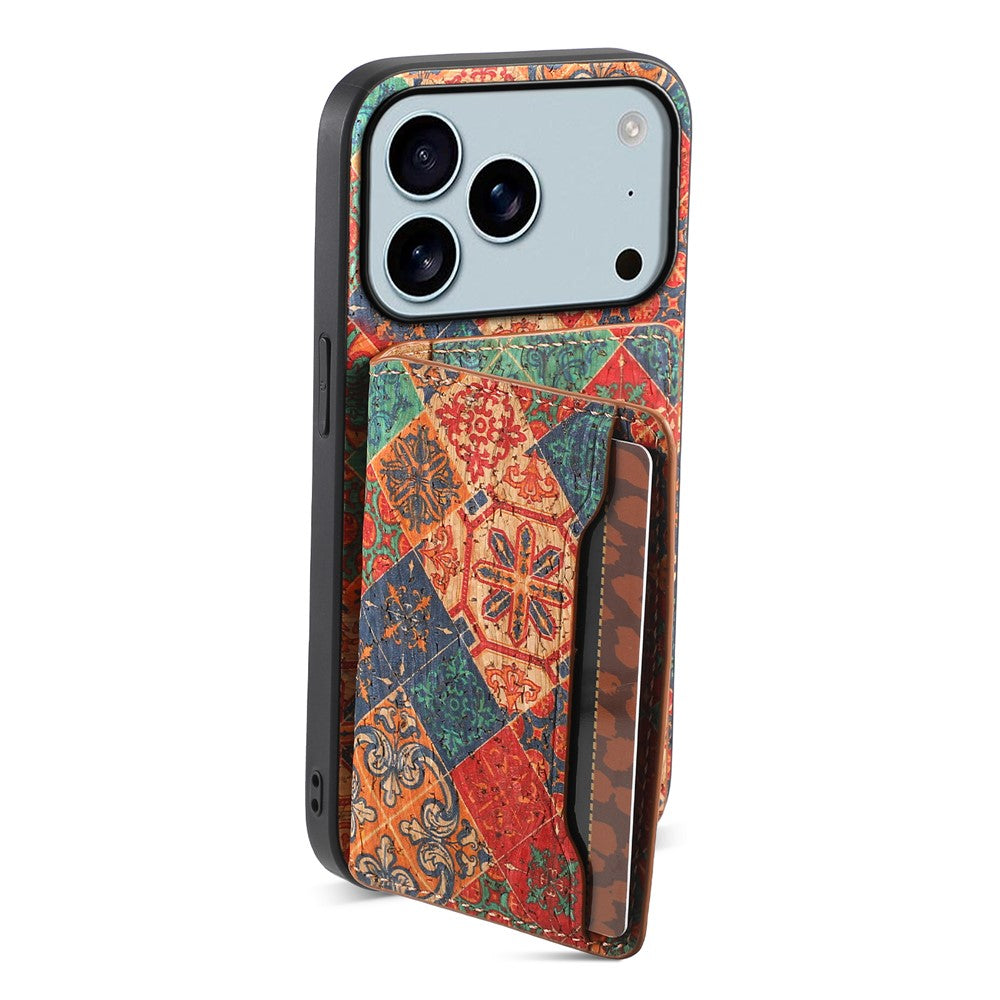 For iPhone 17 Pro Max Case Flower Print Leather + PC + TPU Cover with Card Holder Kickstand - Winter / Blue