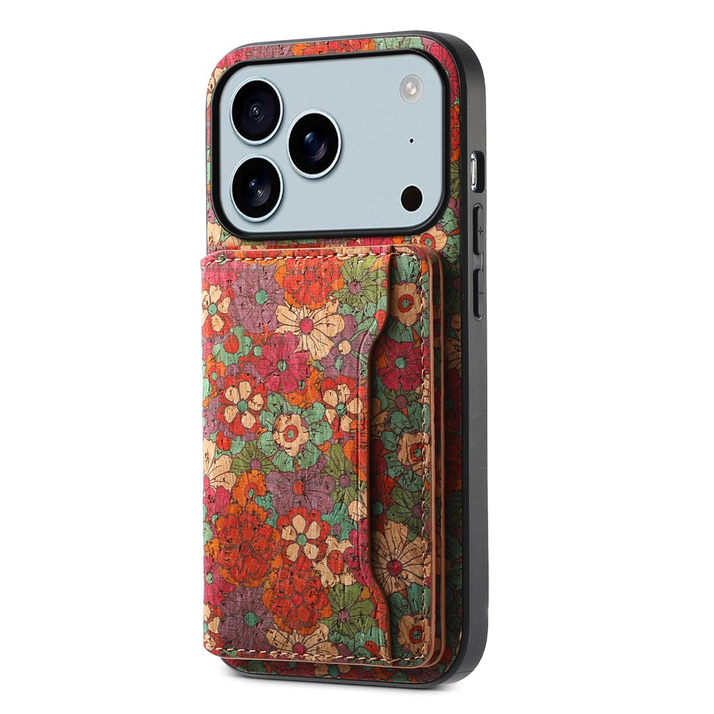 For iPhone 17 Pro Max Case Flower Print Leather + PC + TPU Cover with Card Holder Kickstand - Summer / Red