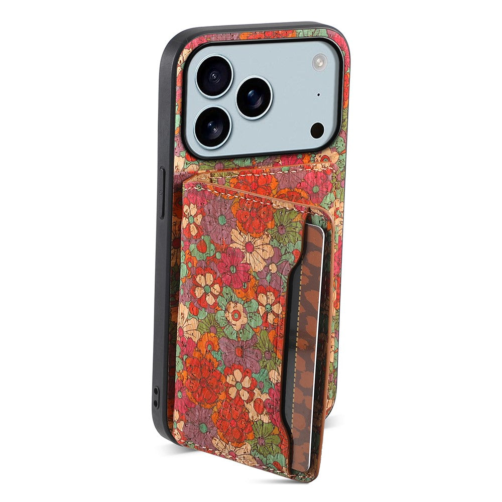 For iPhone 17 Pro Max Case Flower Print Leather + PC + TPU Cover with Card Holder Kickstand - Summer / Red