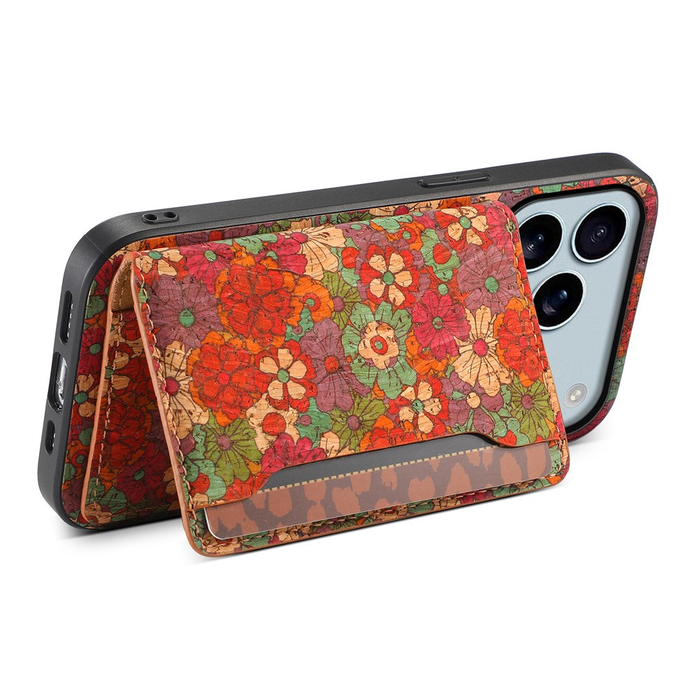 For iPhone 17 Pro Max Case Flower Print Leather + PC + TPU Cover with Card Holder Kickstand - Summer / Red