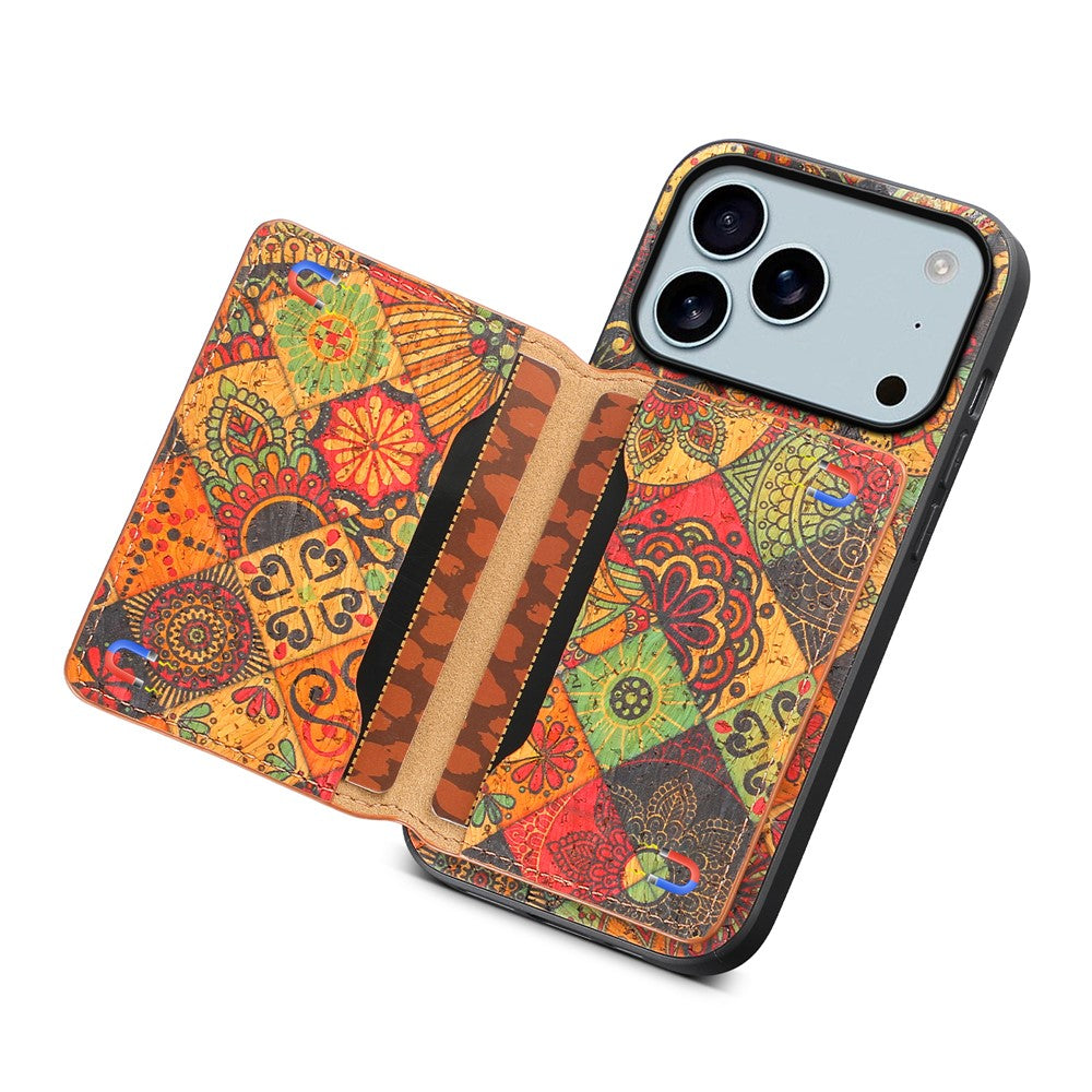 For iPhone 17 Pro Max Case Flower Print Leather + PC + TPU Cover with Card Holder Kickstand - Autumn / Yellow