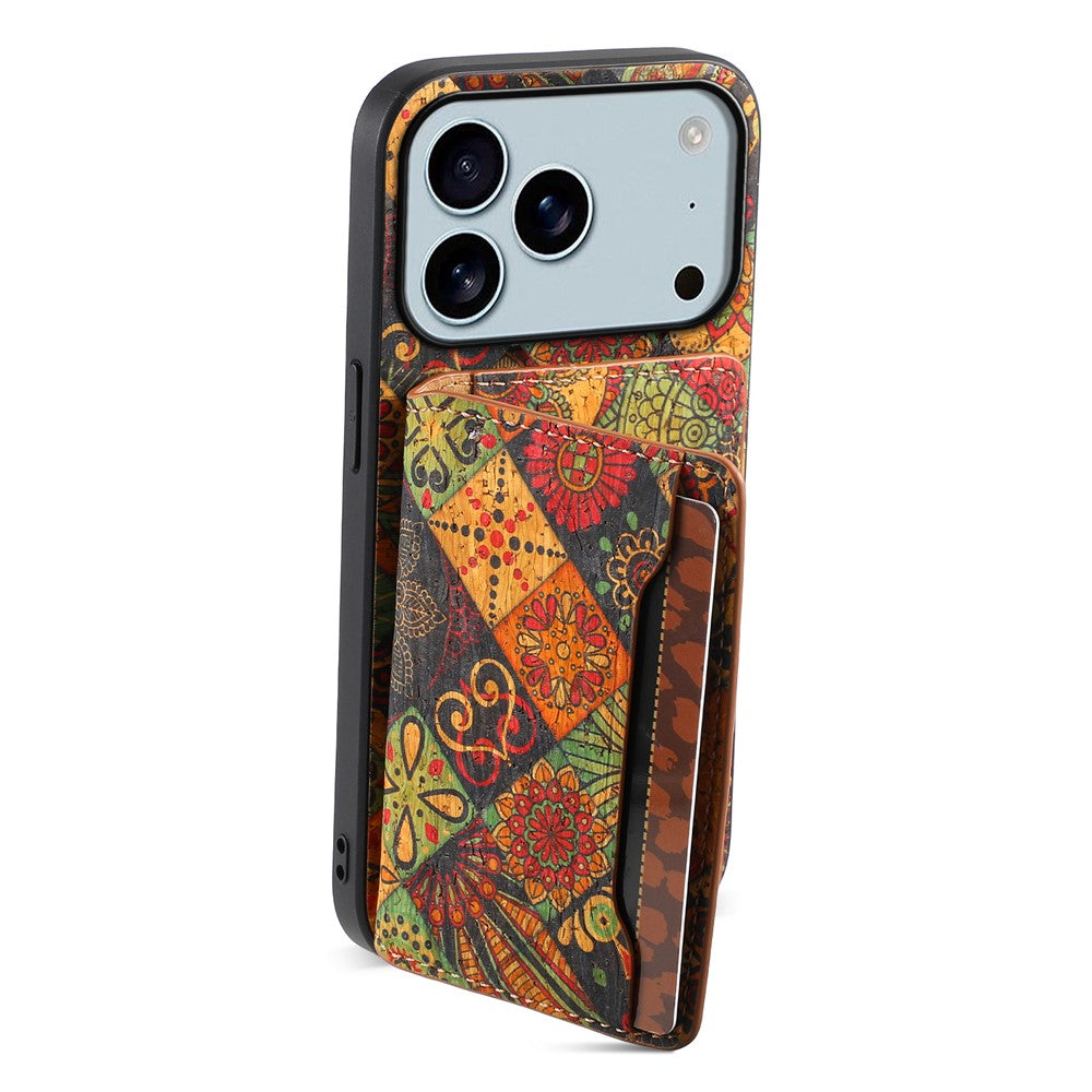 For iPhone 17 Pro Max Case Flower Print Leather + PC + TPU Cover with Card Holder Kickstand - Autumn / Yellow