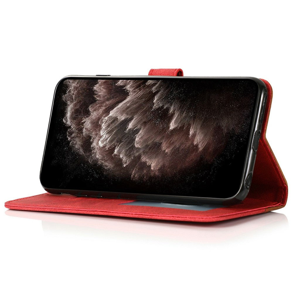 For iPhone 17 Pro Max Case Color Splicing Wallet Stand Leather Phone Cover with Wrist Strap - Brown / Red