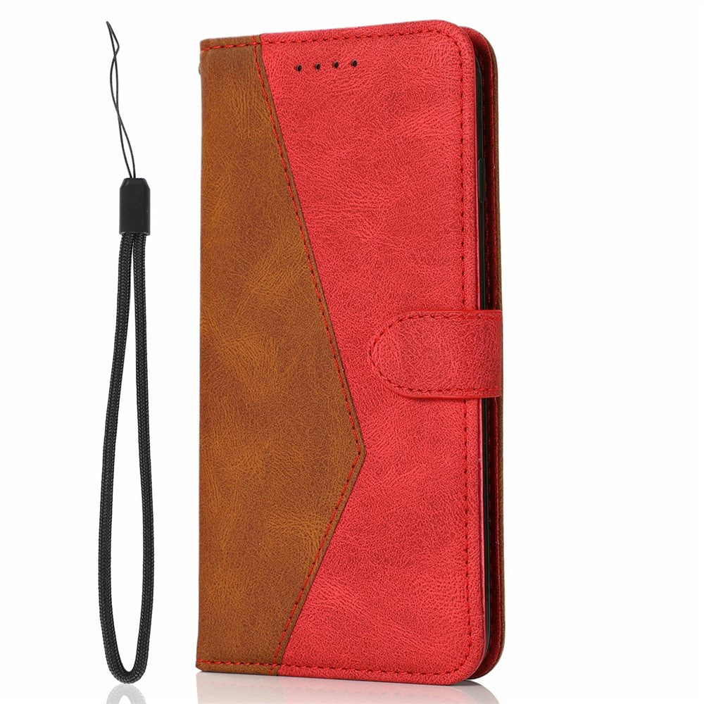 For iPhone 17 Pro Max Case Color Splicing Wallet Stand Leather Phone Cover with Wrist Strap - Brown / Red