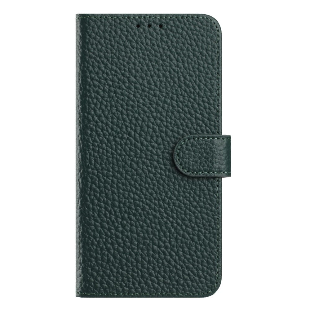 For Oppo Reno13 F 5G / 4G Case Wallet Stand Litchi Texture Genuine Cow Leather Flip Phone Cover - Green